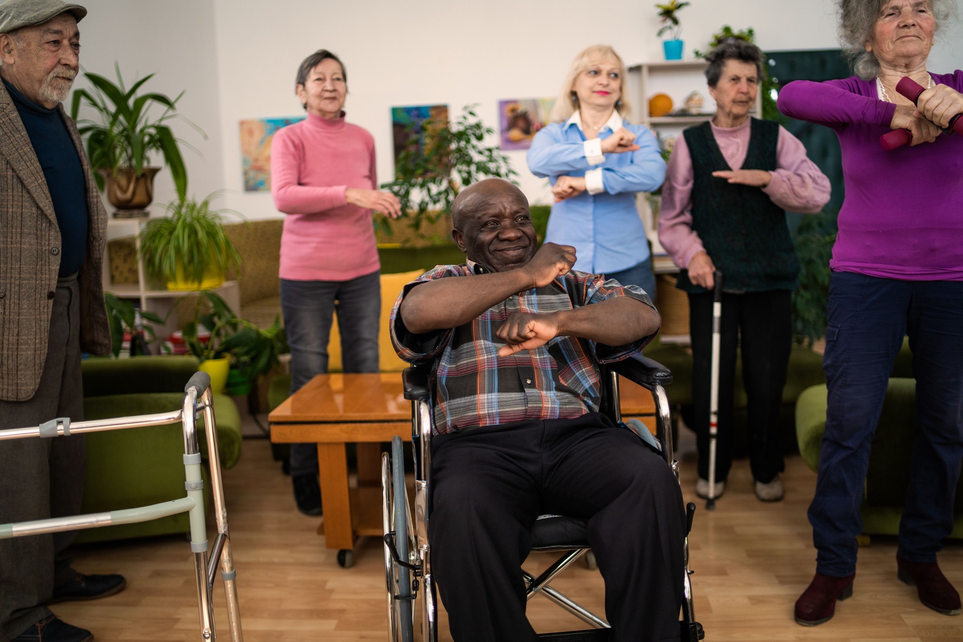 Exercise activities in a home for recovering patients